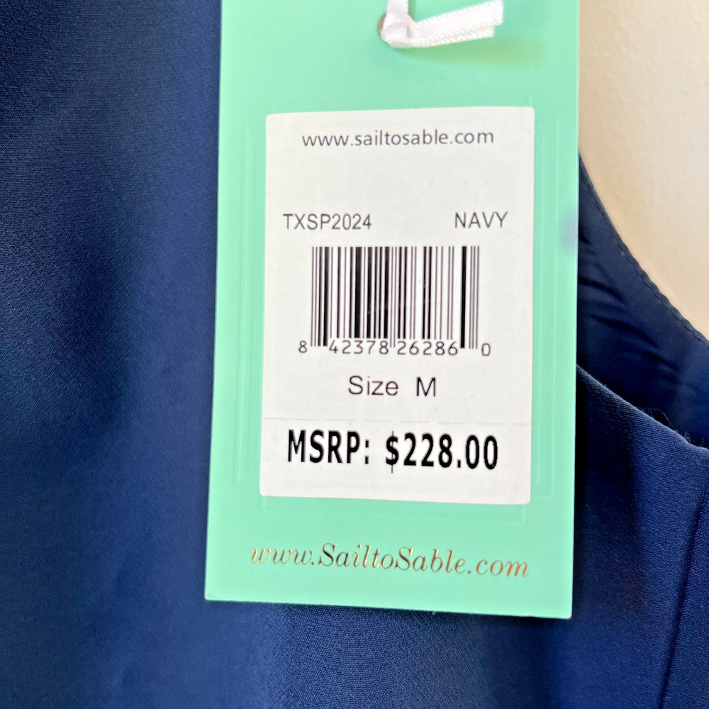 Sail To Sable STS Navy Blue Cowl Neck Button Back Shift Dress Womens Size Medium - Picture 2 of 4